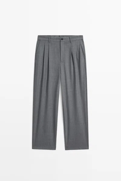 Massimo Dutti Pantalón Relaxed Fit Pinzas Con Lana Fría In Gray
