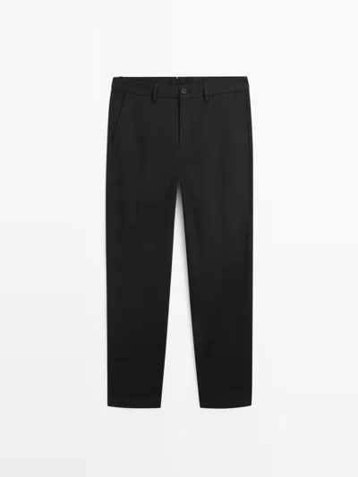 Massimo Dutti Pantalón Tapered Fit Con Algodón In Black