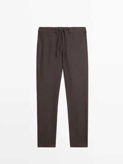 Massimo Dutti Pantalón Total Look Lino In Brown