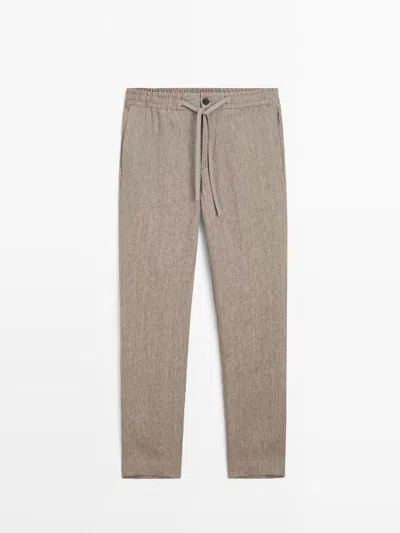 Massimo Dutti Pantalón Total Look Lino Delavé In Brown
