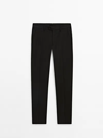 Massimo Dutti Pantalón Traje 100% Lana In Black