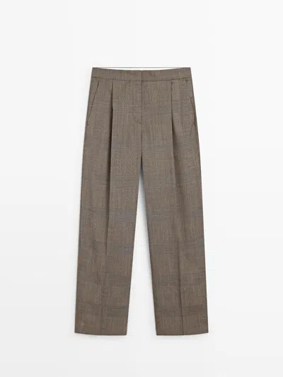 Massimo Dutti Pantalón Traje Cuadros Lana In Brown