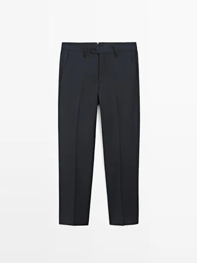 Massimo Dutti Pantalón Traje Lana Fría In Black