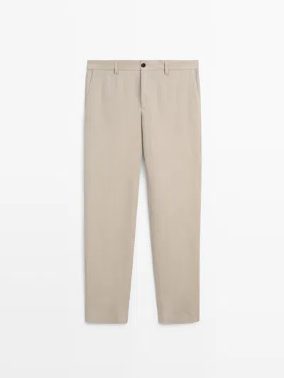 Massimo Dutti Pantalón Traje Lino In Neutral