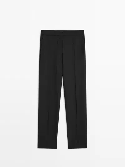 Massimo Dutti Pantalón Traje Tejido Crepé In Black
