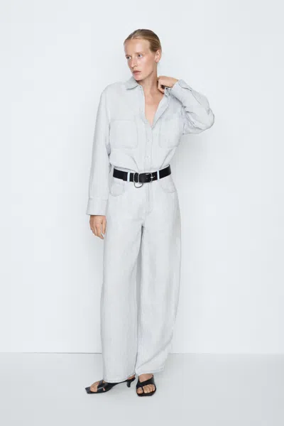 Massimo Dutti Pantaloni Barrel Fit 100% Lino In Gray