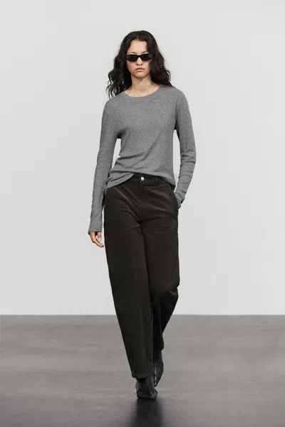 Massimo Dutti Pantaloni Barrel Fit In Velluto A Costine In Grigio