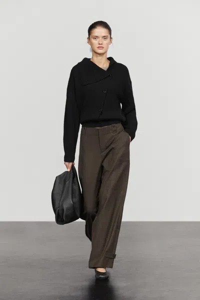 Massimo Dutti Pantaloni Cargo In Tessuto Flanella In Black