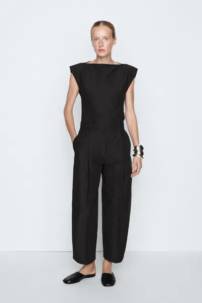 Massimo Dutti Pantaloni Con Pieghe In Misto Lino In Nero