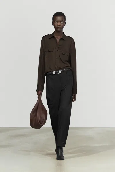 Massimo Dutti Pantaloni Con Pince E Dettaglio Bottone 100% Lana In Nero