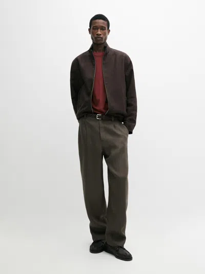 Massimo Dutti Pantaloni Lino Motivo A Spina Di Pesce In Green