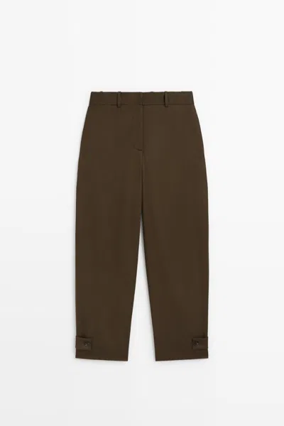 Massimo Dutti Pantalón Con Detalle De Tira En Bajo In Marrón Topo