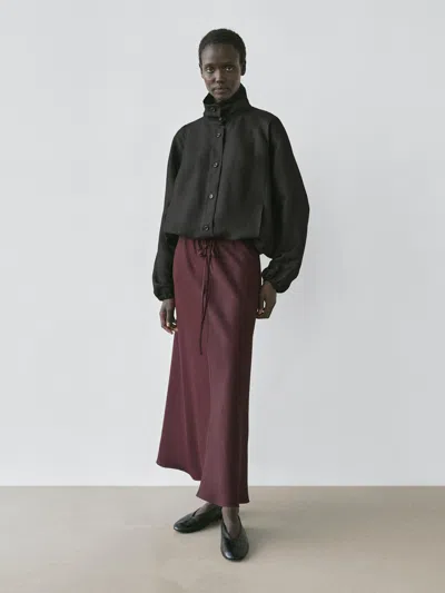 Massimo Dutti Pareo Midi Skirt In Burgundy