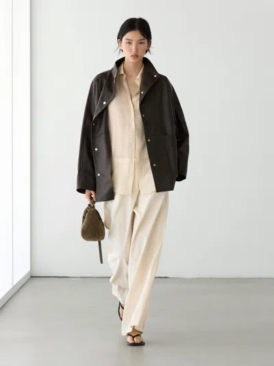 Massimo Dutti Parka Avec Poches En Cuir Nappa In Brown