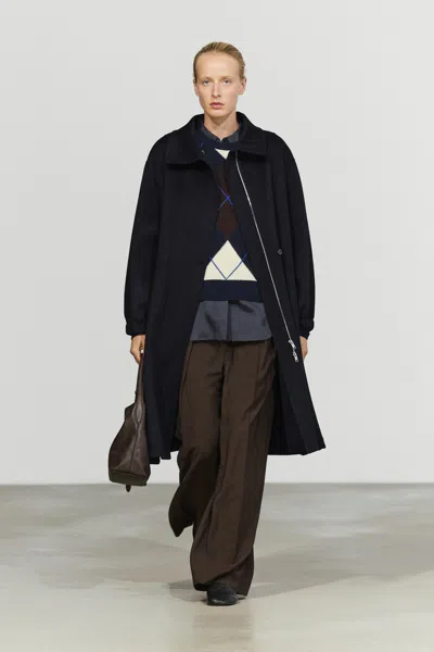 Massimo Dutti Parka Longue Col Montant En Mélange De Laine In Bleu Marine