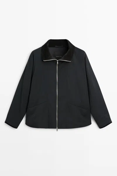 Massimo Dutti Parka Matelassée Col Velours Côtelé In Bleu Marine