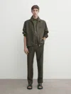 Massimo Dutti Passende Hose Leinen Strukturmuster In Khaki