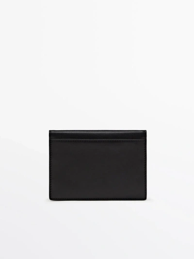 Massimo Dutti Passport Holder Leather Wallet In Black