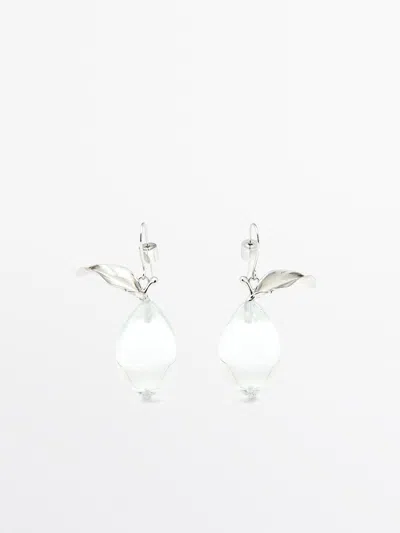 Massimo Dutti Pendientes Lagrima Ámbar Vidrio In Silver