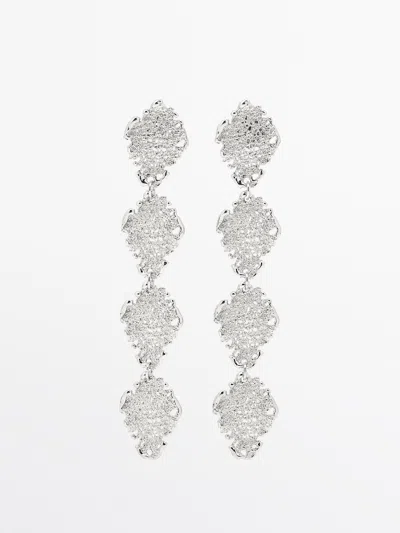 Massimo Dutti Pendientes Largos Textura In Silver