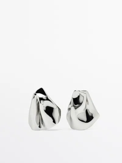 Massimo Dutti Pendientes Medianos Pliegues In Silver
