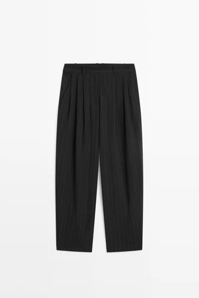 Massimo Dutti Pinstripe Carrot Fit Pants In Black
