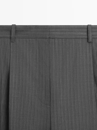 Massimo Dutti Pinstripe Cool Wool Blend Suit Trousers In Black