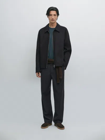 Massimo Dutti Pinstripe Double Wool Blend Jacket In Black