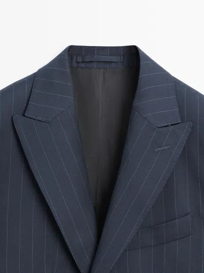 Massimo Dutti Pinstripe Suit Blazer In Blue
