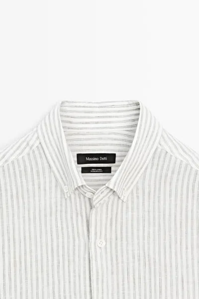 Massimo Dutti Pinstriped 100% Linen Shirt In White