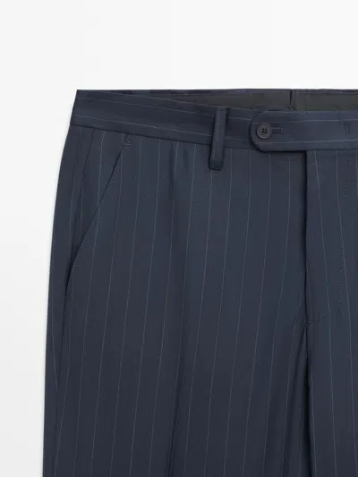 Massimo Dutti Pinstriped Suit Trousers In Blue