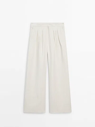 Massimo Dutti Pinstriped Suit Trousers In Cream
