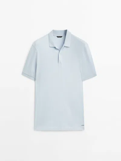 Massimo Dutti Poloshirt Aus Reinem Baumwollpikee In Light Blue