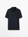 Massimo Dutti Poloshirt Aus Reinem Baumwollpikee In Marineblau