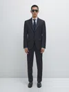 Massimo Dutti Plain 100% Wool Suit Blazer In Blue