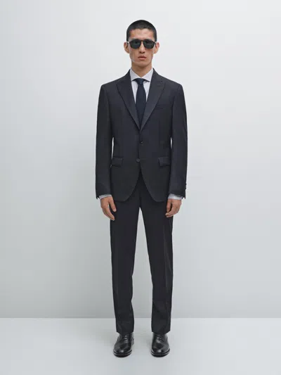 Massimo Dutti Plain 100% Wool Suit Blazer In Blue