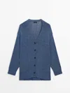 Massimo Dutti Plain Knit Button-up Cardigan In Blue