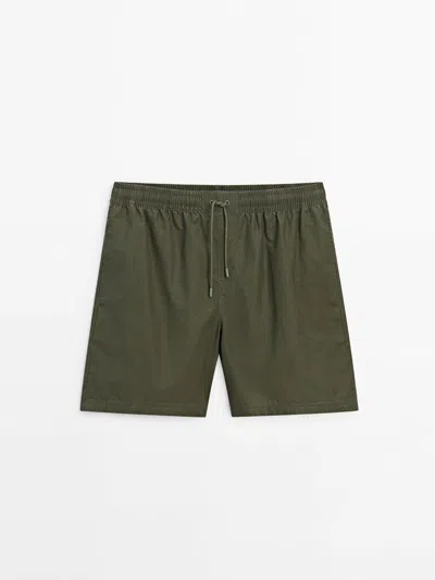 Massimo Dutti Plain Pigment Swimsuit Trunks In Khaki