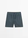Massimo Dutti Plain Pigment Swimsuit Trunks In Steel