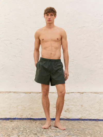 Massimo Dutti Plain Short Fit Swimming Trunks In Green