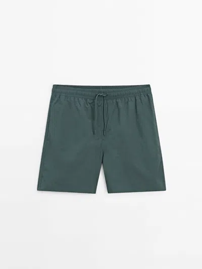 Massimo Dutti Plain Swimsuit Trunks In Dark Green Marl