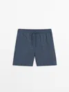 Massimo Dutti Plain Swimsuit Trunks In Grey Blue
