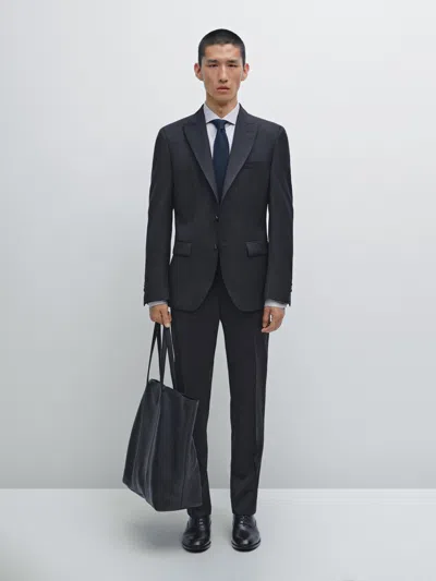 Massimo Dutti Plain Wool Suit Trousers In Blue