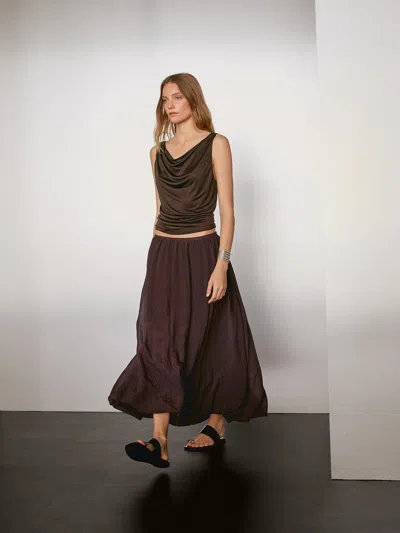 Massimo Dutti Pleated Balloon Midi Skirt In Brown
