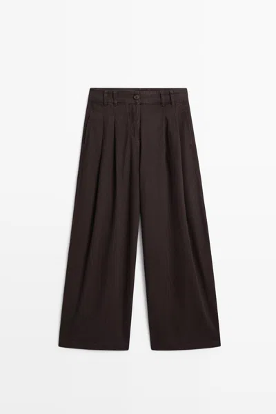 Massimo Dutti Pleated Barrel Fit Jeans In Brown