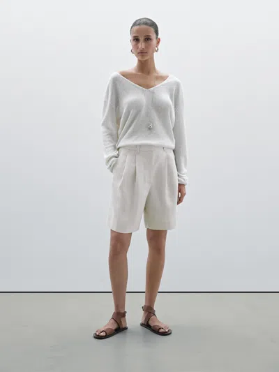 Massimo Dutti Pleated Bermuda Shorts In White