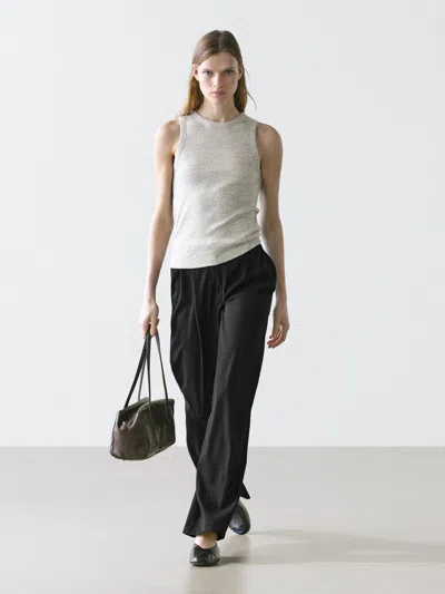 Massimo Dutti Pantalon Plissé 100 % Laine Extra In Gray