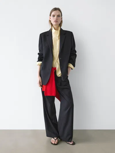 Massimo Dutti Pantalon Plissé En Laine Extra In Blue