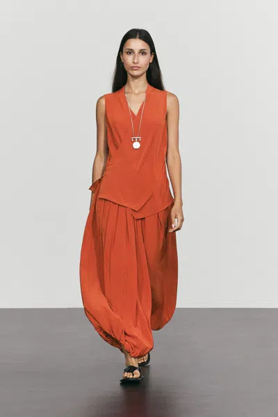 Massimo Dutti Pleated Sarouel Pants Total Look In Orange