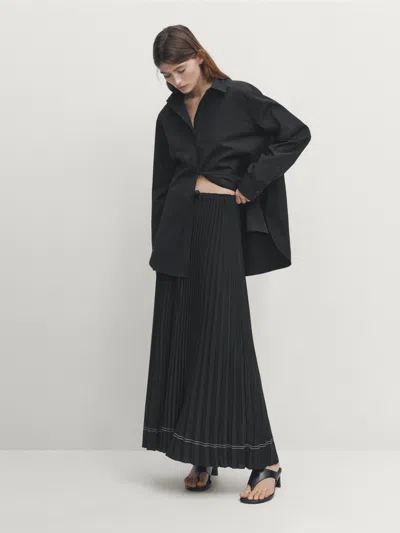Massimo Dutti Pleated Skirt With Laces In Schwarz